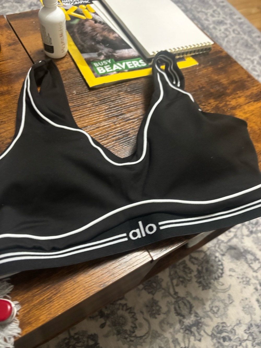 ALO Yoga Black Bikini Top with White Piping